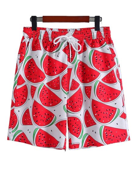 

men random watermelon print drawstring waist shorts n3vo#, White;black