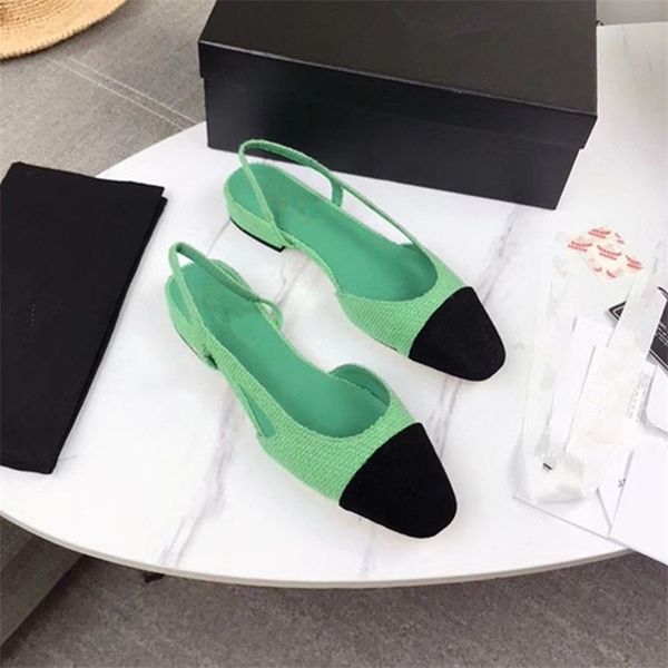 

30% off 2022 slippers sandals fashion women leather casual pointed toe mixed colors buckle strap patchwork autumn green blue high-end lightw, Black
