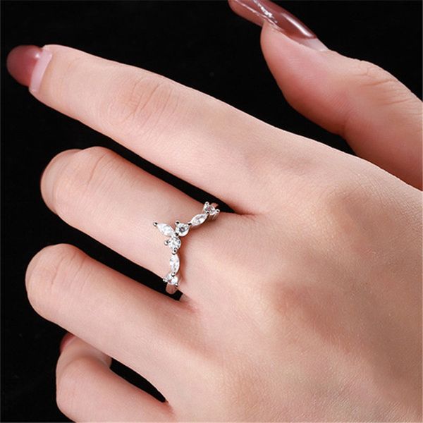 

real s925 sterling ring for women full 5a cubic zirconia triangle wedding rings with box size 5-10 fashion luxury engagement bride diamond r, Slivery;golden