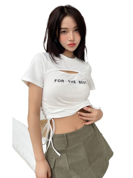 

dazy slogan graphic cut out crop tee c7nh#, White