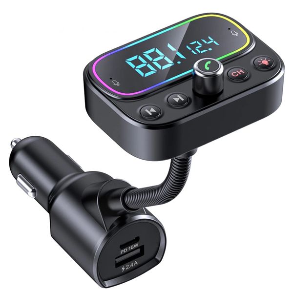 PD18W Caricabatterie rapido Kit per auto Bluetooth 5.0 Lettore musicale MP3 Modulatore FM Ricevitore audio AUX Vivavoce wireless Pendiver Riproduzione di musica T67