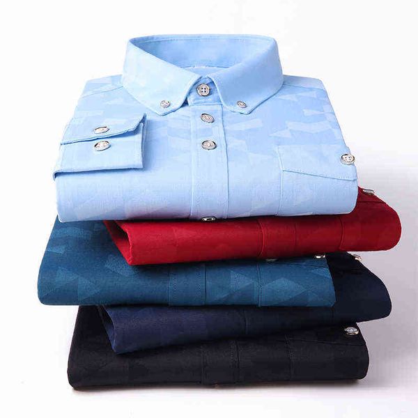 2021 Yeni Sonbahar Erkekler Çek Baskı Uzun Kollu Gömlek İş Gündelik Moda Klasik Stil Marka Gömlek Erkek Giysileri G220511