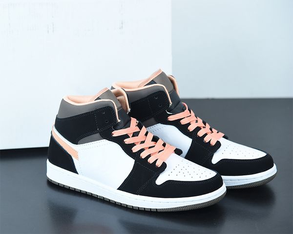 

shoes jumpman 1 mid 1s white apricot agate balck trainers sneakers sports ship with, White;red