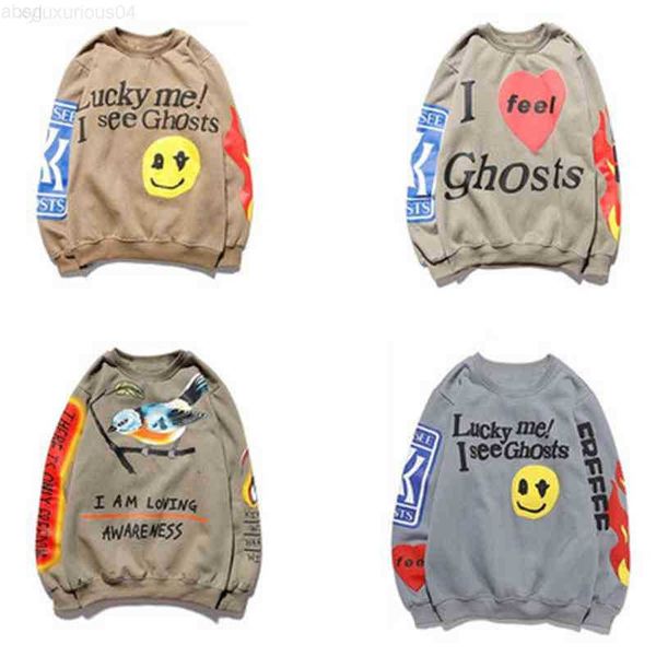 

lucky me i see ghosts 3d digital print hip hop crew neck long sleeve, Black