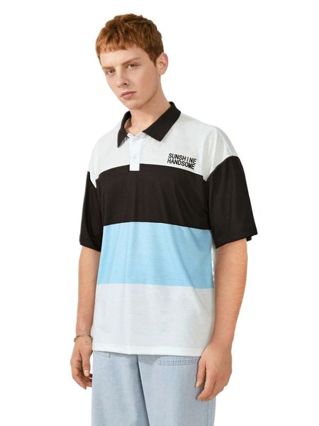 

men letter graphic color block polo shirt h7kv#, White;black