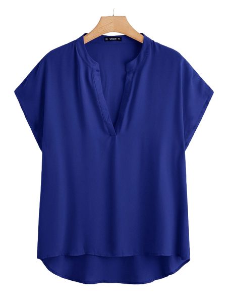 

plus notch neck dolman sleeve dip hem u9sy#, Black