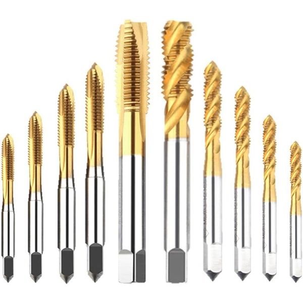 El Aletleri 10pcs Makine Vidası Tap Set Spiral Flüt Matkap Taps Metrik M3-M8 ve Noktalı İplik Tapma Aracı