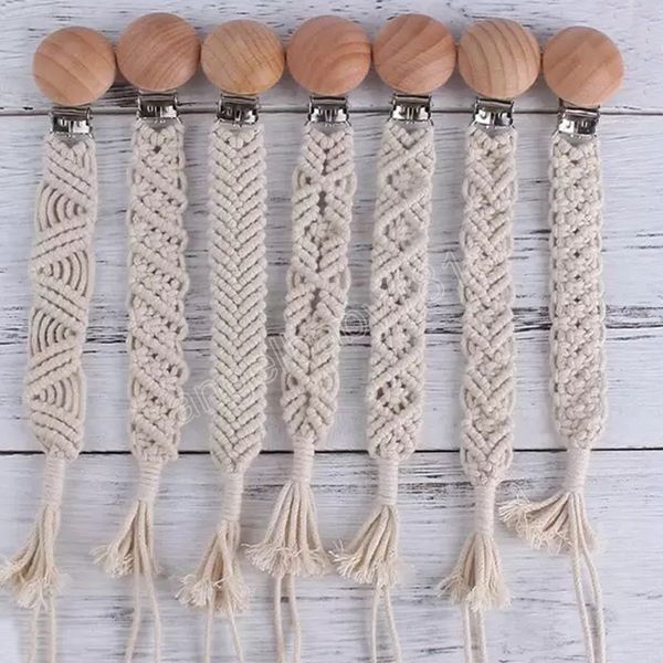 

pacifier holders newborn beech wood pacifier chains clips creative baby teething nipple holder kids chew bead toys teethglue hand woven rope