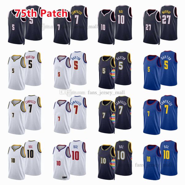 

custom printed 75th patch city basketball jerseys will 5 barton facundo 7 campazzo jamal 27 murray bol 10 bol jersey color white blue black, Black;red