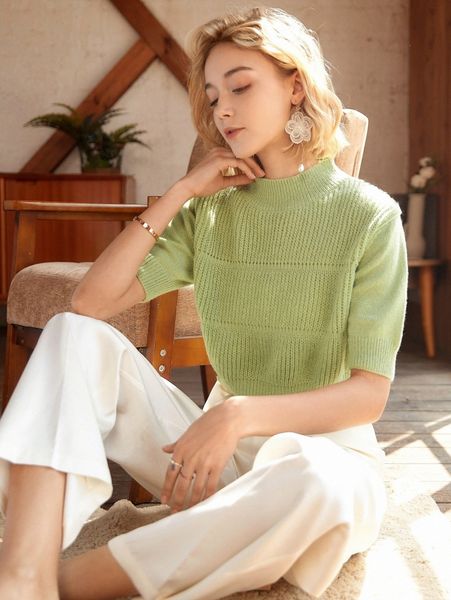 

knit mix mock neck knit o0jy#, White;black