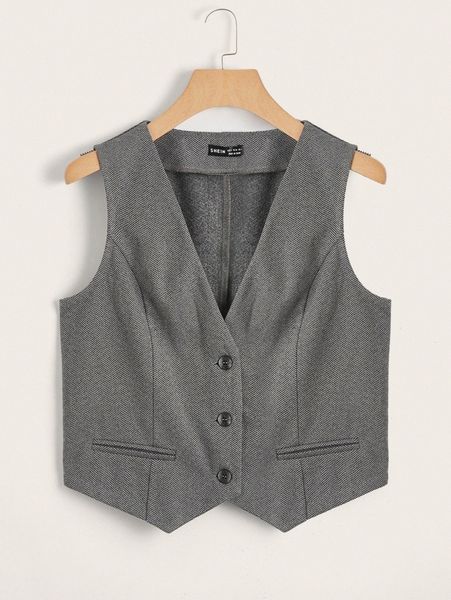 

herringbone hanky hem vest blazer y2yo#, White