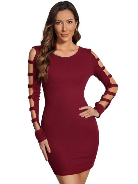 

ladder cut sleeve bodycon dress u9wq#, Black;gray
