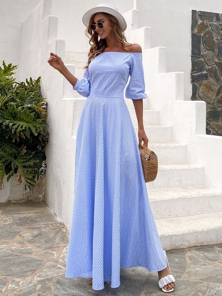 

missord off shoulder gingham print dress 52jk#, Black;gray