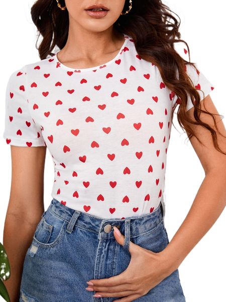 

heart print slim tee e5vt#, White