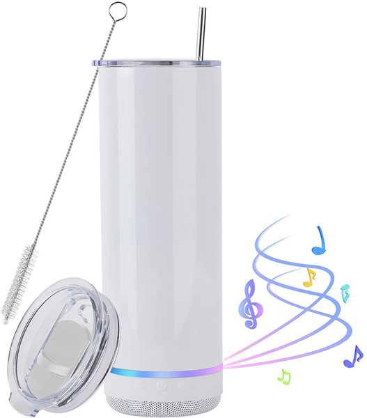 Music Speaker Tumbler 17oz tumbler straight copo caneca palha e tampa com luz led destacável para dia dos namorados, dia dos pais, presente de mãe 0422