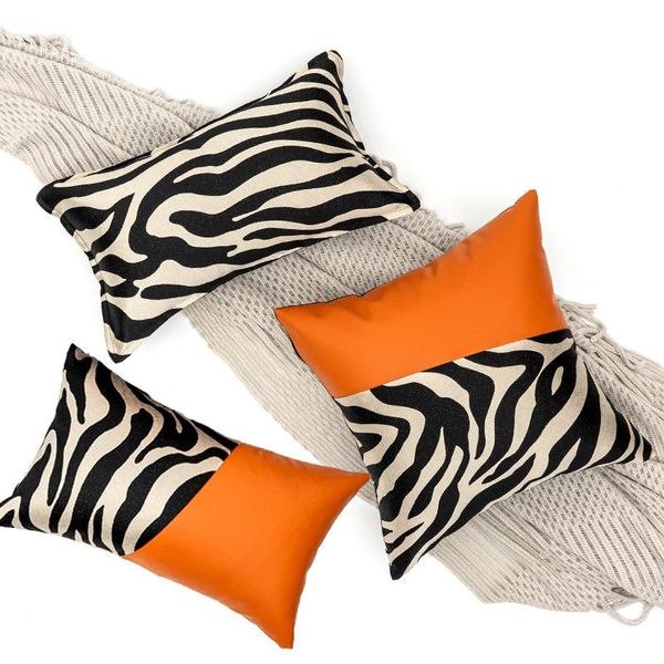 Almofada/travesseiro decorativo Luxo Zebra padrão Jacquard Patchwork Sofá Decor Cushion Cover Bordado marrom preto