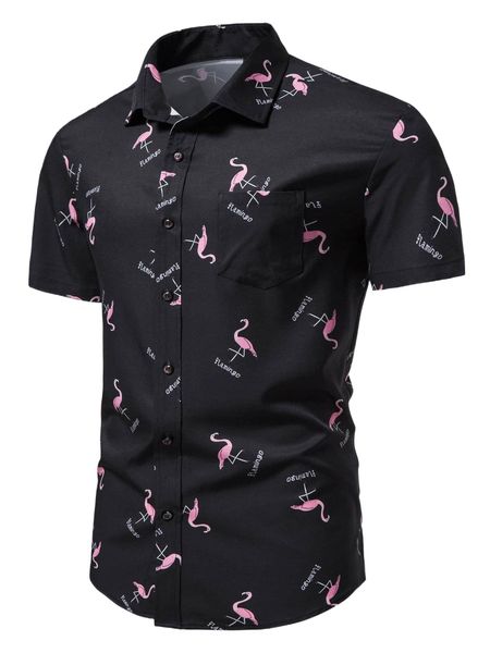 

men flamingo & letter print pocket detail shirt y8tn#, White;black