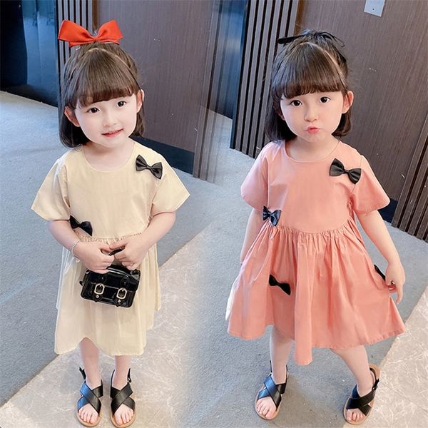 

toddler baby girl dress with bow dresses for girl summer children party dress casual style children's clothing 210412, Red;yellow