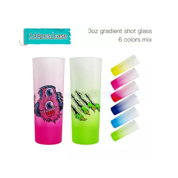 US-Lager 3oz Sublimations-Schnapsgläser-Becher Weingläser mit Farbverlauf Wärmeübertragungsdruck Gefrostete Tasse Transparenter leerer Sublimationsbecher