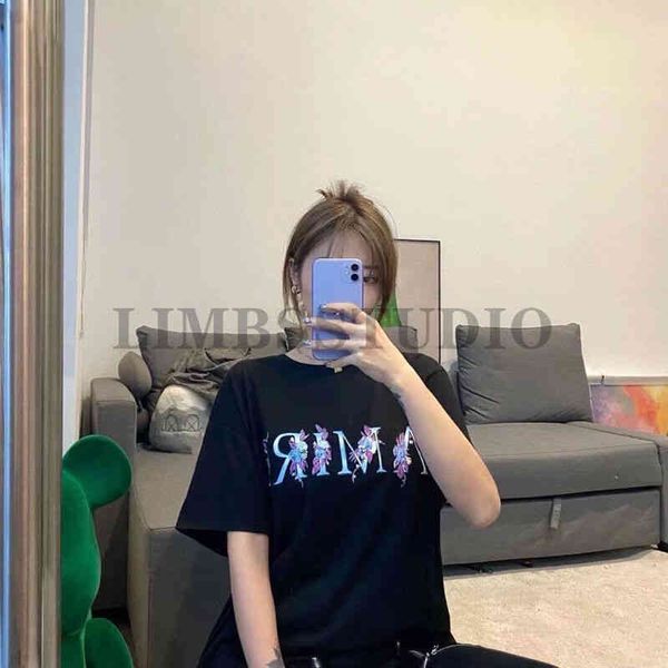 

version high flower vine print short sleeve t-shirt for men and women, White;black