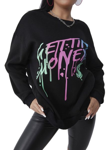 

sxy letter graphic drop shoulder sweatshirt e7mm#, Black
