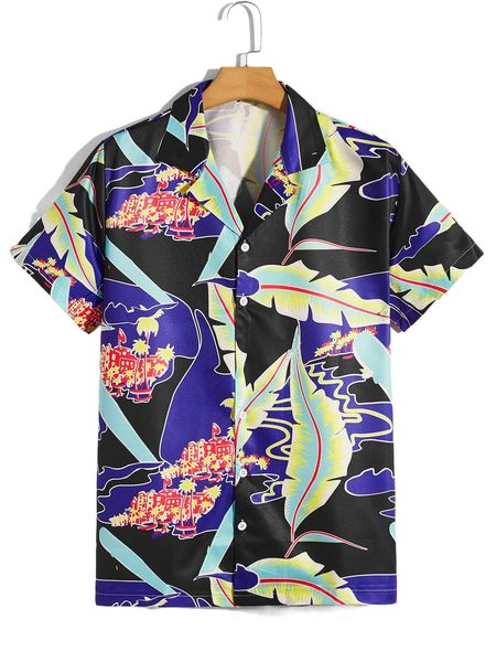 

romwe guys tropical print shirt r2ln#, White;black