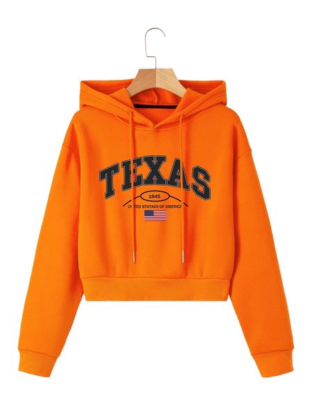 

letter & american flag print drop shoulder drawstring thermal lined hoodie g4gb#, Black