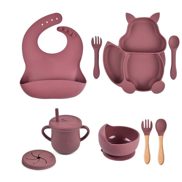 

baby soft silicone sucker bowl plate cup bavaglini cucchiaio forchetta combined set stoviglie antiscivolo piatti per bambini bpa