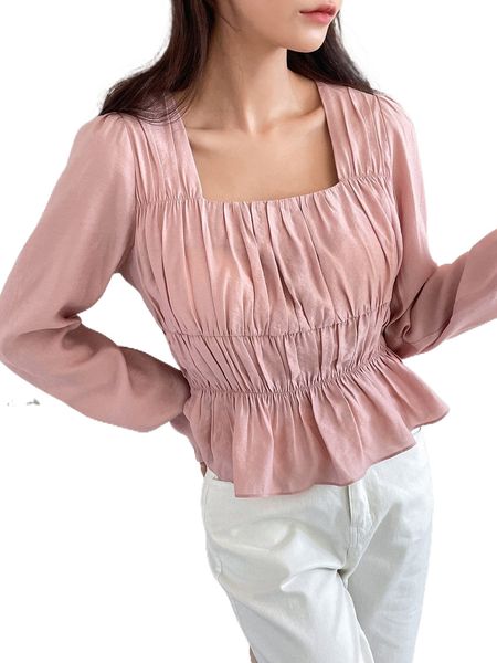 

dazy ruched square neck solid peplum blouse q5yt#, White