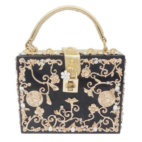 

designers bags fgg totes bag acrylic hand metal hollow rhinestone flower dinner bag diagonal cross