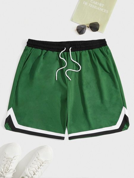 

extended sizes men contrast tape drawstring waist shorts o9q8#, White;black