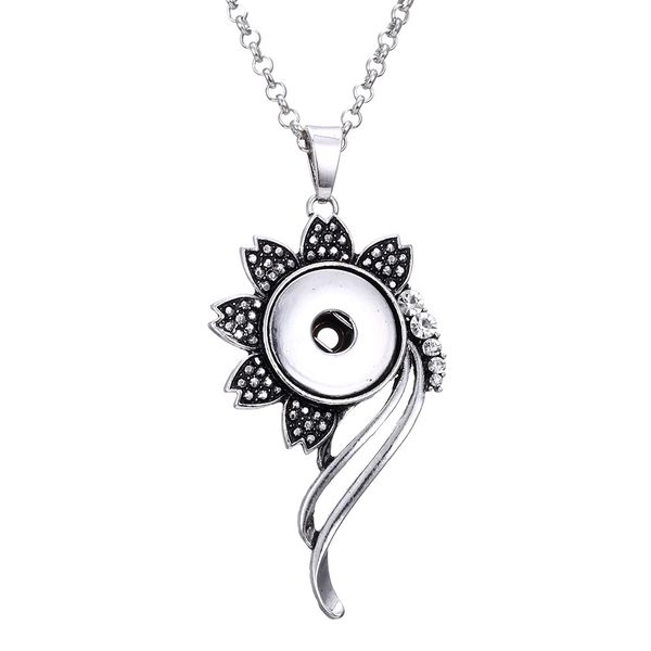 

snap button jewelry rhinestone retro flower pendant fit 18mm snaps buttons necklace for women noosa d068, Silver