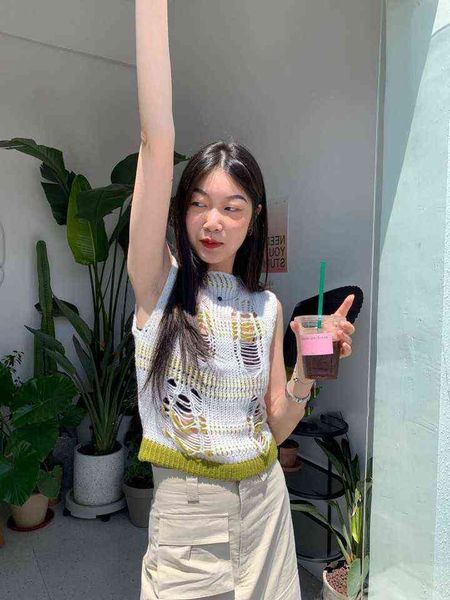 

hole short women's vest design hollow knitted spring and winter new style, White;black