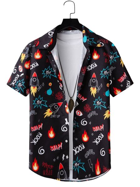 

men fire & letter graphic shirt j2qb#, White;black