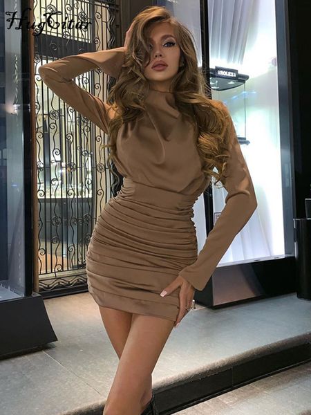 

long sleeve ruched pure mini dress 2022 autumn winter women streetwear party outfits clubwear, Black;gray