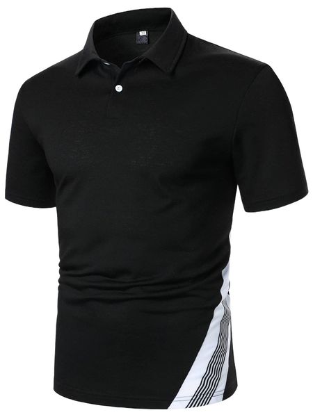 

men striped contrast panel polo shirt o5lw#, White;black