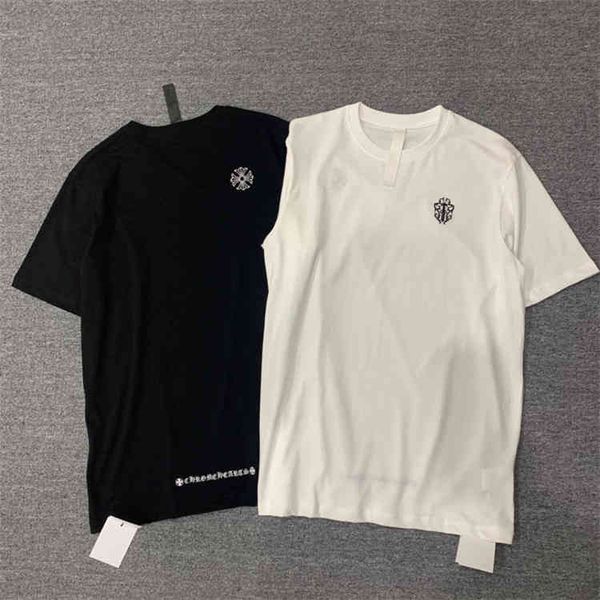 

factory chiomeherts ch chest embroidery sword cioss round neck men's and women's short sleeve t-shirt, White;black
