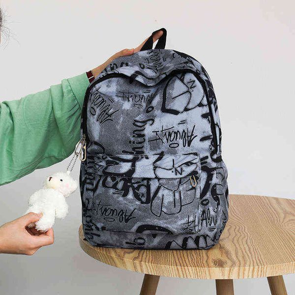 Backpack Style Bag Night Fashion Nylon High Capacity Woman Student School Autumn Novo graffiti ombro feminino Marca de luxo S 220801