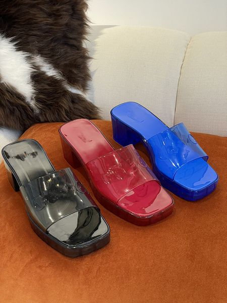 

2022 spring fashion designer ladys slipper womens high heel slippers transparent slipper platform sandals candy colors outdoor beach slides, Black