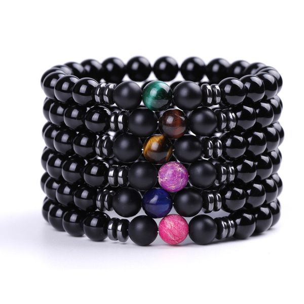 

8mm natural stone strands beaded girl bracelets for women men handmade charm yoga party energy jewelry, Black