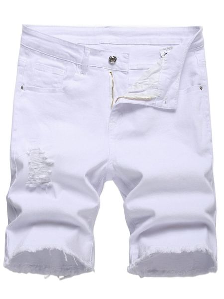 

men ripped frayed hem denim shorts 38p3#, White;black