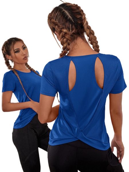 

cut out crossover back sports tee 81os#, Gray