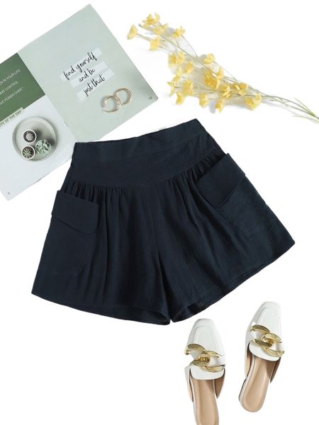 

flap pocket wide leg shorts y7al#, White;black