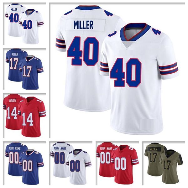 

fans josh allen jersey von miller stefon diggs dawson knox o.j. howard micah hyde bruce smith tre'davious white custom american footbal, Black