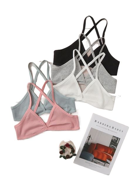 

5pack ribbed criss cross bralette k5ru#, Black;red