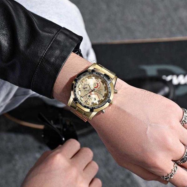 

watch 22 new mens steel band calendar large dial men's domineering tough gold watch fully automatic quartz watches tiktok, Slivery;brown