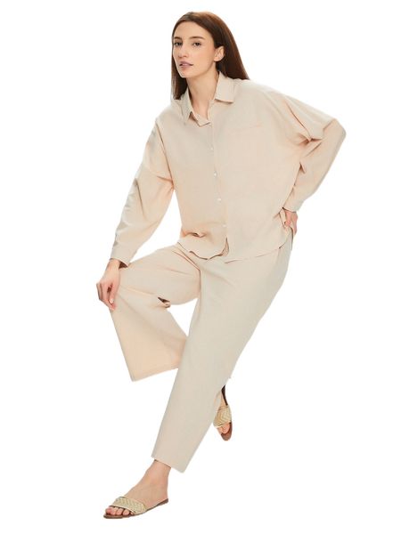 

solid b.utton up b.louse & wide leg p.ants o95n#, White