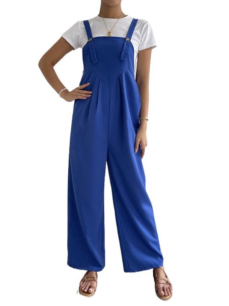 

plicated detail wide leg overalls without tee 15md#, Black;white