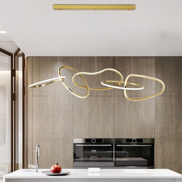 Modernes, kreatives Design, LED-Kronleuchter, goldene Esszimmer-Hängeleuchte, luxuriöse Kücheninsel-Ringlampen