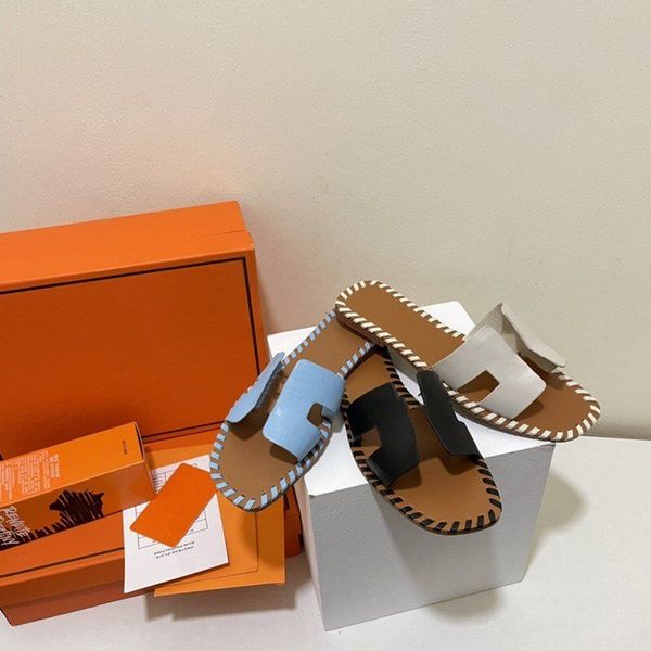 

2022 classics woman shoes slipper leather flat sandals fashion designers slides slide rubber ladies beach woven oran sandal women slippers s, Black